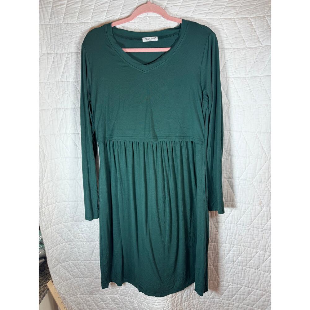 Bearsland Christmas Maternity Nursing Breastfeeding Dress Pockets Size Large